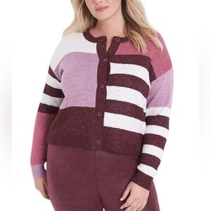 Lane Bryant Classic Button Front Cardigan Sweater Size 18/20 Maroon Colourblock